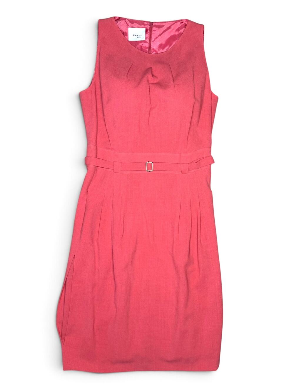 Akris Punto Salmon Pink 100% Wool Belted Sleeveless Shift Dress Size 10